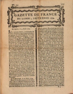 Gazette de France Montag 5. September 1774