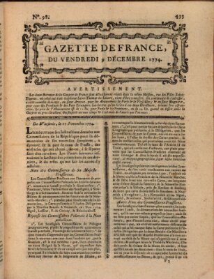 Gazette de France Freitag 9. Dezember 1774