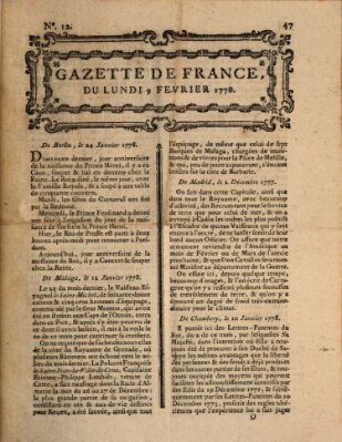 Gazette de France Montag 9. Februar 1778