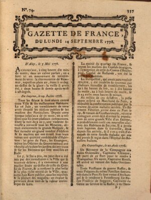 Gazette de France Montag 14. September 1778