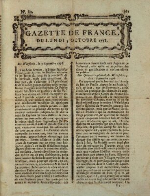 Gazette de France Montag 5. Oktober 1778