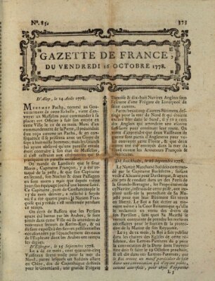 Gazette de France Freitag 16. Oktober 1778