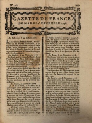 Gazette de France Dienstag 1. Dezember 1778