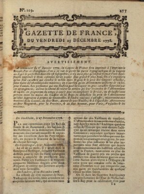 Gazette de France Freitag 25. Dezember 1778