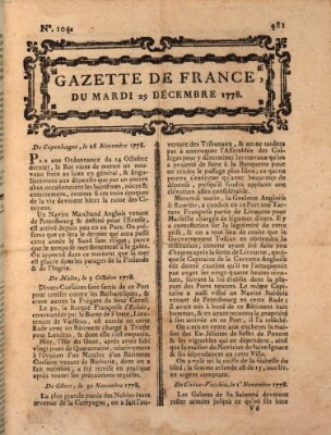 Gazette de France Dienstag 29. Dezember 1778