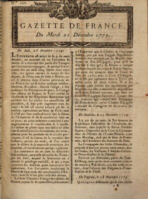 Gazette de France Dienstag 21. Dezember 1779