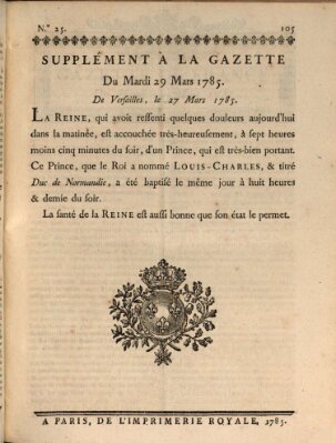 Gazette de France Dienstag 29. März 1785