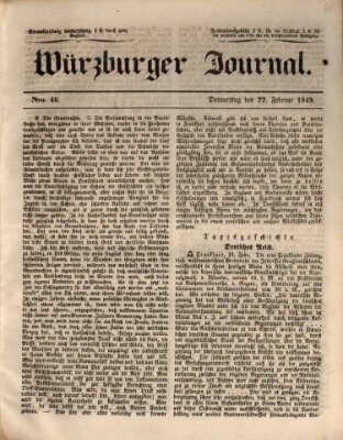 Würzburger Journal Donnerstag 22. Februar 1849