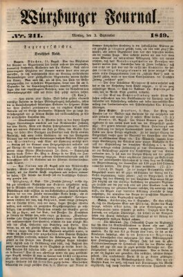 Würzburger Journal Montag 3. September 1849