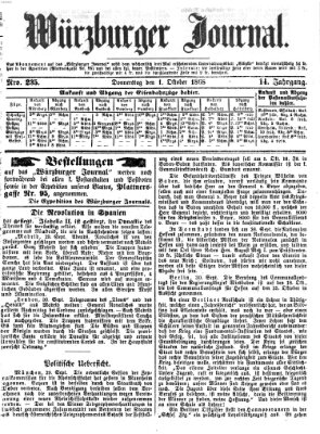 Würzburger Journal Donnerstag 1. Oktober 1868