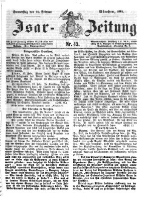 Isar-Zeitung (Bayerische Landbötin) Donnerstag 14. Februar 1861