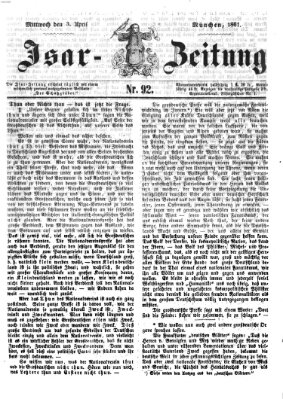 Isar-Zeitung (Bayerische Landbötin) Mittwoch 3. April 1861