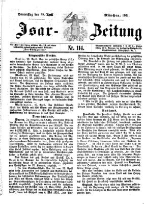 Isar-Zeitung (Bayerische Landbötin) Donnerstag 25. April 1861