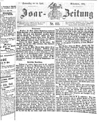 Isar-Zeitung (Bayerische Landbötin) Donnerstag 24. April 1862