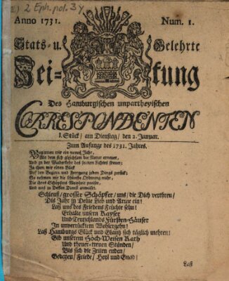 Staats- und gelehrte Zeitung des Hamburgischen unpartheyischen Correspondenten Dienstag 2. Januar 1731