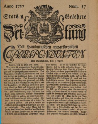 Staats- und gelehrte Zeitung des Hamburgischen unpartheyischen Correspondenten Samstag 9. April 1757