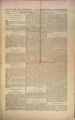 Gazette nationale, ou le moniteur universel (Le moniteur universel) Mittwoch 6. April 1791