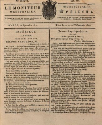 Le Moniteur westphalien = Westphälischer Moniteur (Le Moniteur westphalien) Dienstag 10. September 1811