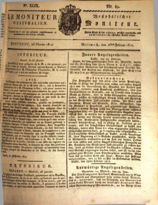 Le Moniteur westphalien = Westphälischer Moniteur (Le Moniteur westphalien) Mittwoch 26. Februar 1812