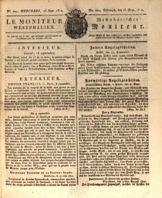 Le Moniteur westphalien = Westphälischer Moniteur (Le Moniteur westphalien) Mittwoch 16. September 1812