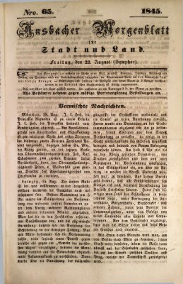 Ansbacher Morgenblatt für Stadt und Land (Ansbacher Morgenblatt) Freitag 22. August 1845