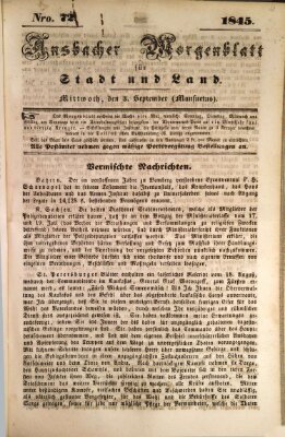 Ansbacher Morgenblatt für Stadt und Land (Ansbacher Morgenblatt) Mittwoch 3. September 1845