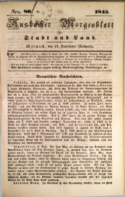 Ansbacher Morgenblatt für Stadt und Land (Ansbacher Morgenblatt) Mittwoch 17. September 1845