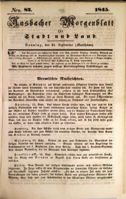 Ansbacher Morgenblatt für Stadt und Land (Ansbacher Morgenblatt) Sonntag 21. September 1845