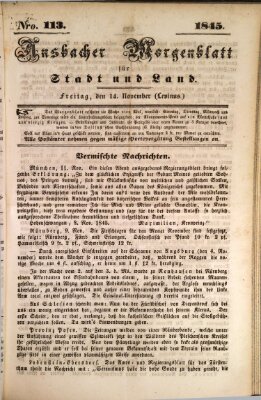 Ansbacher Morgenblatt für Stadt und Land (Ansbacher Morgenblatt) Freitag 14. November 1845