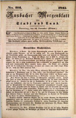 Ansbacher Morgenblatt für Stadt und Land (Ansbacher Morgenblatt) Sonntag 16. November 1845