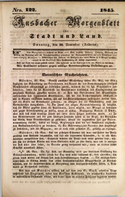 Ansbacher Morgenblatt für Stadt und Land (Ansbacher Morgenblatt) Sonntag 30. November 1845