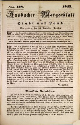 Ansbacher Morgenblatt für Stadt und Land (Ansbacher Morgenblatt) Dienstag 30. Dezember 1845