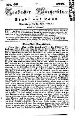 Ansbacher Morgenblatt für Stadt und Land (Ansbacher Morgenblatt) Dienstag 28. April 1846