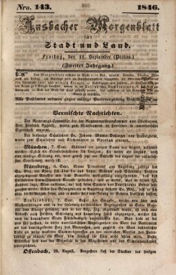 Ansbacher Morgenblatt für Stadt und Land (Ansbacher Morgenblatt) Freitag 11. September 1846