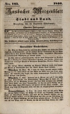 Ansbacher Morgenblatt für Stadt und Land (Ansbacher Morgenblatt) Dienstag 15. September 1846