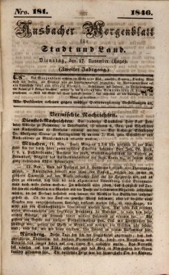 Ansbacher Morgenblatt für Stadt und Land (Ansbacher Morgenblatt) Dienstag 17. November 1846