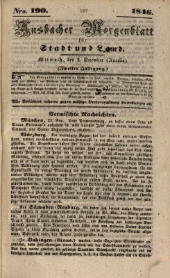 Ansbacher Morgenblatt für Stadt und Land (Ansbacher Morgenblatt) Mittwoch 2. Dezember 1846