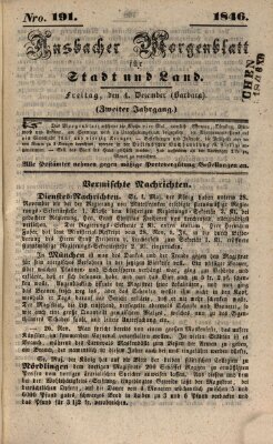 Ansbacher Morgenblatt für Stadt und Land (Ansbacher Morgenblatt) Freitag 4. Dezember 1846