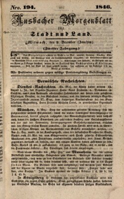 Ansbacher Morgenblatt für Stadt und Land (Ansbacher Morgenblatt) Mittwoch 9. Dezember 1846