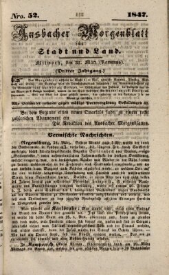 Ansbacher Morgenblatt für Stadt und Land (Ansbacher Morgenblatt) Mittwoch 31. März 1847