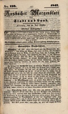 Ansbacher Morgenblatt für Stadt und Land (Ansbacher Morgenblatt) Freitag 16. Juli 1847