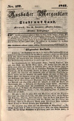 Ansbacher Morgenblatt für Stadt und Land (Ansbacher Morgenblatt) Mittwoch 10. November 1847