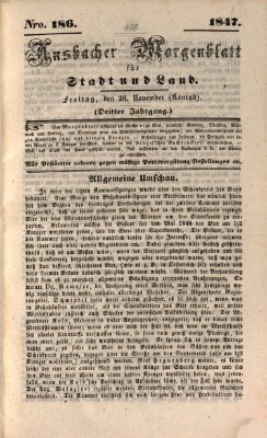 Ansbacher Morgenblatt für Stadt und Land (Ansbacher Morgenblatt) Freitag 26. November 1847