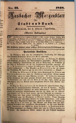 Ansbacher Morgenblatt für Stadt und Land (Ansbacher Morgenblatt) Mittwoch 9. Februar 1848