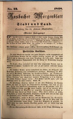 Ansbacher Morgenblatt für Stadt und Land (Ansbacher Morgenblatt) Freitag 11. Februar 1848