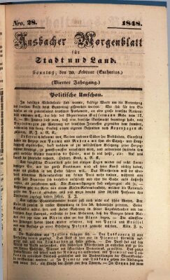 Ansbacher Morgenblatt für Stadt und Land (Ansbacher Morgenblatt) Sonntag 20. Februar 1848