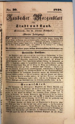 Ansbacher Morgenblatt für Stadt und Land (Ansbacher Morgenblatt) Mittwoch 23. Februar 1848