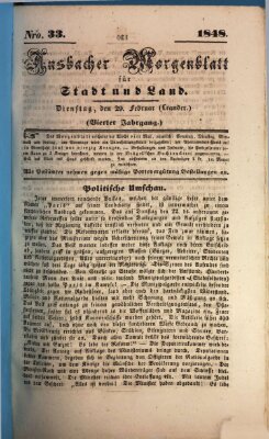 Ansbacher Morgenblatt für Stadt und Land (Ansbacher Morgenblatt) Dienstag 29. Februar 1848