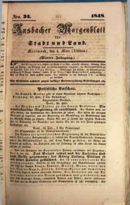 Ansbacher Morgenblatt für Stadt und Land (Ansbacher Morgenblatt) Mittwoch 1. März 1848