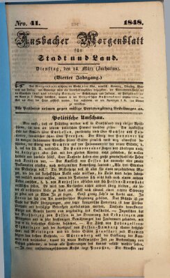 Ansbacher Morgenblatt für Stadt und Land (Ansbacher Morgenblatt) Dienstag 14. März 1848